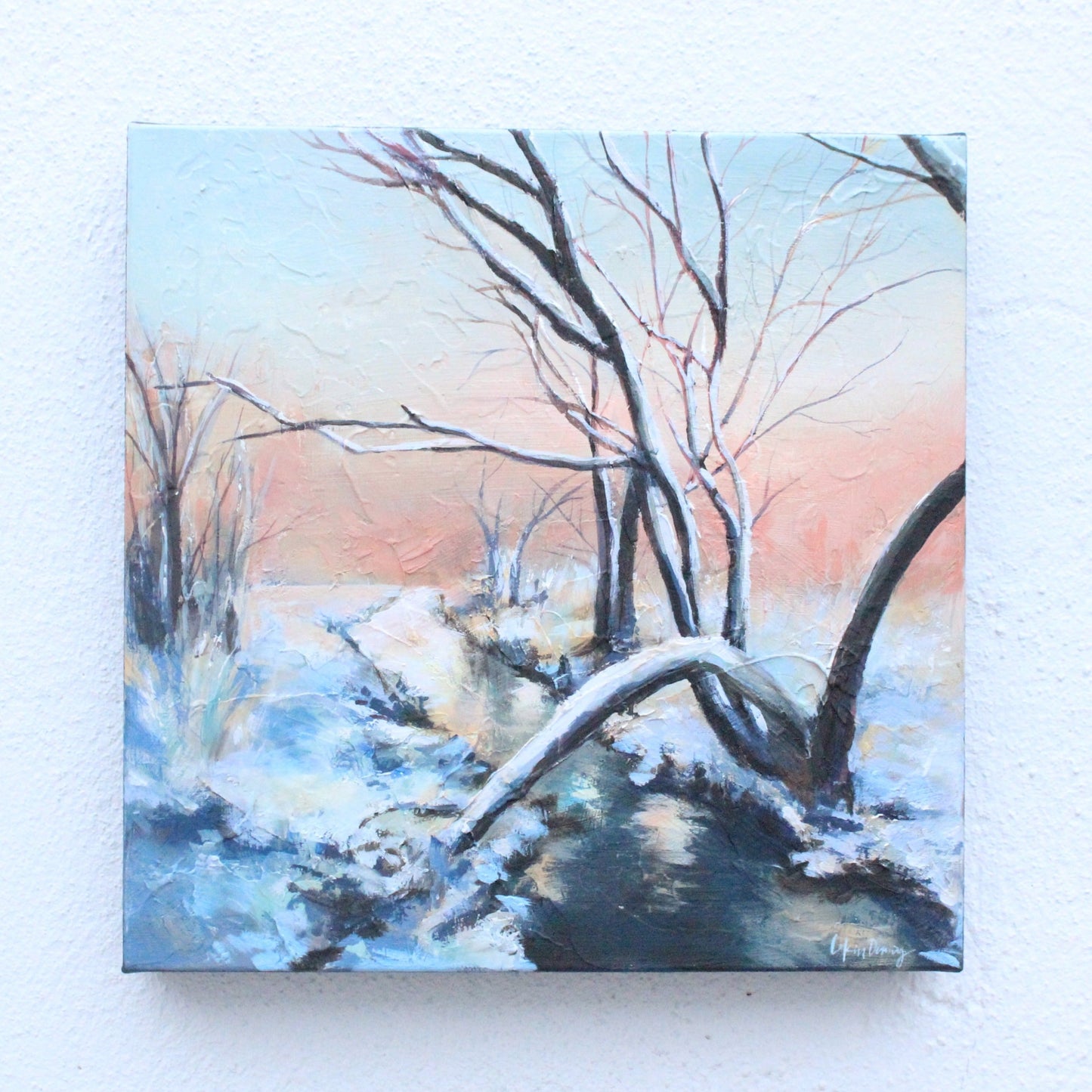Snowy Winter Nature Scene Sunrise Sunset Wall Art Painting | Original Artwork | Lakin Denny Rose Art