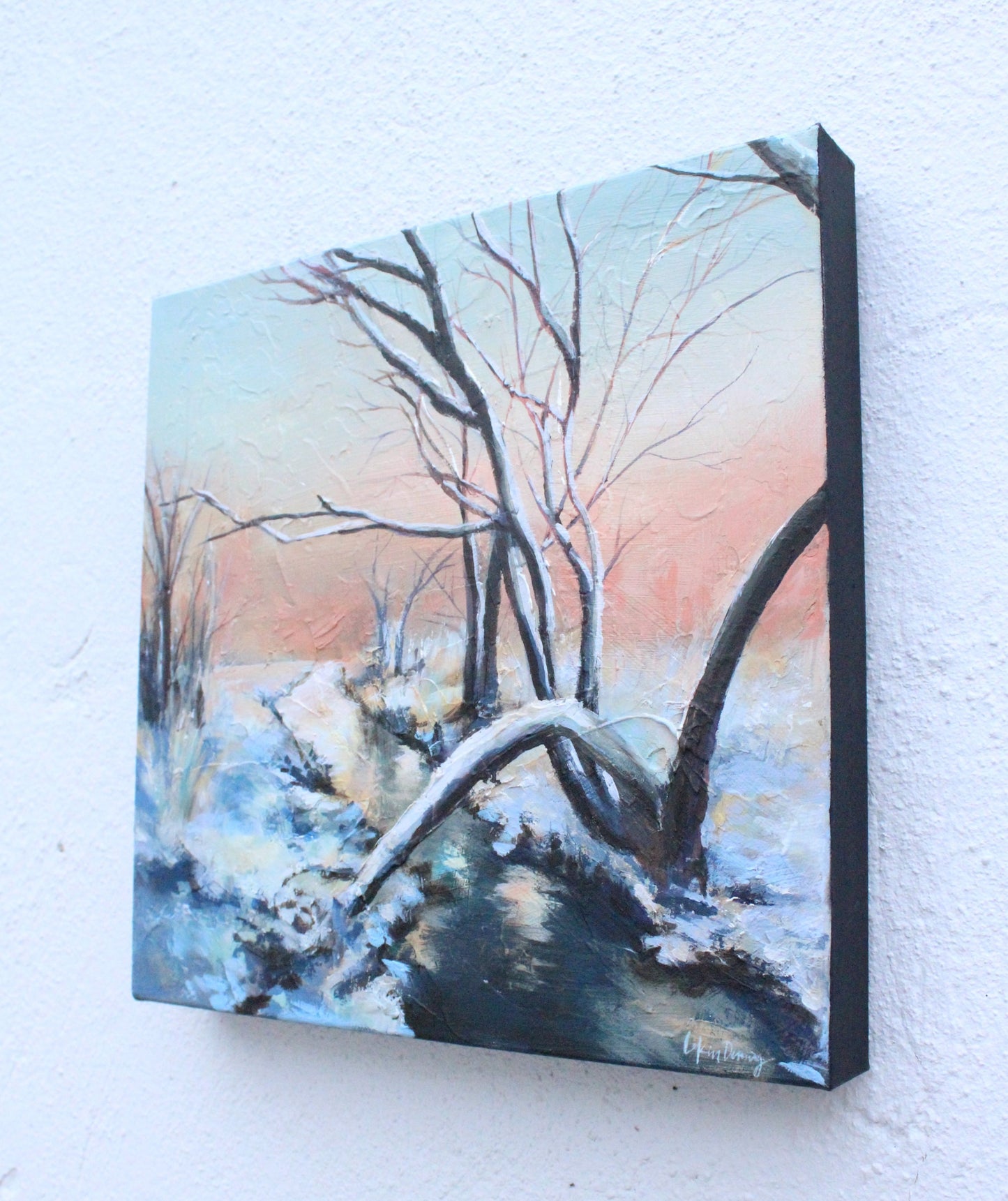 Snowy Winter Nature Scene Sunrise Sunset Wall Art Painting | Original Artwork | Lakin Denny Rose Art