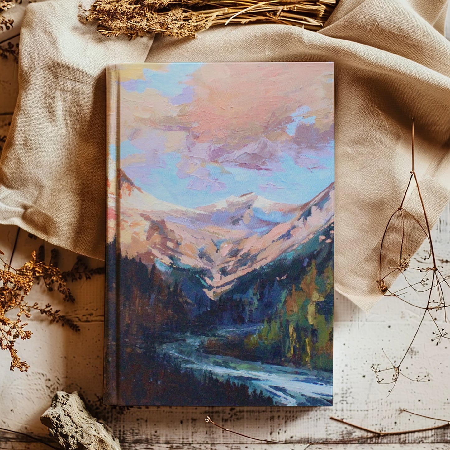 Painted_mountain_hardcover_to_do_list_Notebook_for_Women_PrayerJournal_Lakin_Denny_Rose_Art