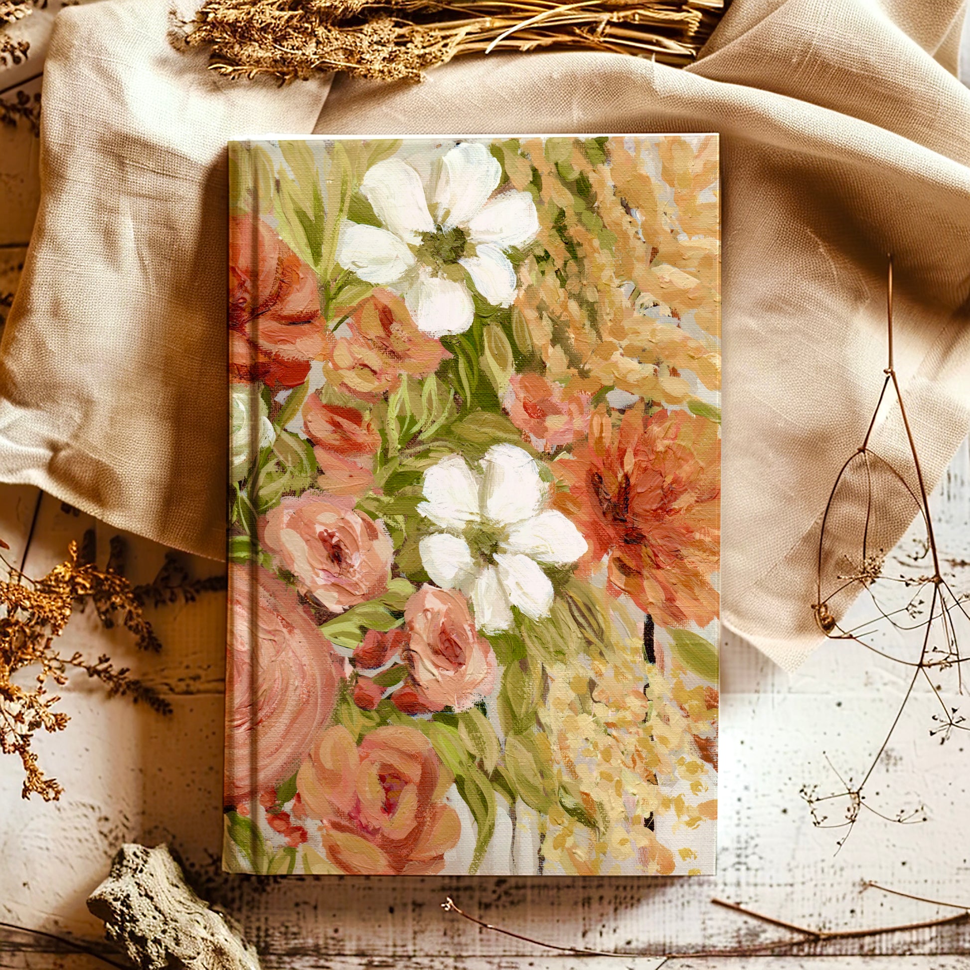 Painted flower floral hardcover to do list Notebook for Women | Prayer Journal | Lakin Denny Rose Art