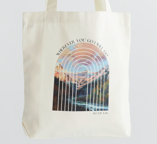 Bible Tote scripture christian catholic mountain, Bags for Women, daily graphic design, Unique Painted Designs, Cotton canvas bag, Lakin Rose Art