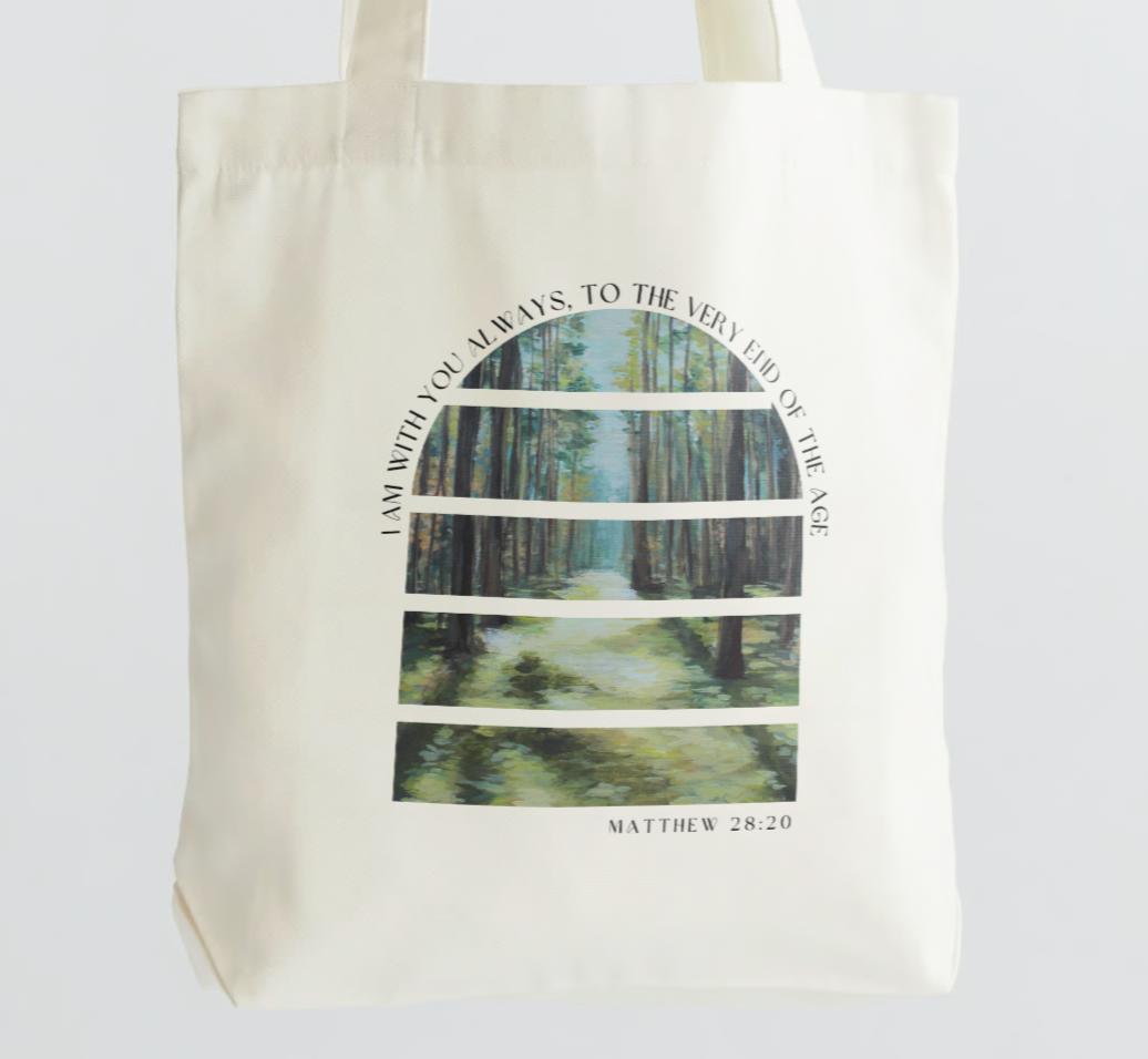 Bible Tote scripture christian catholic woods forest Bags for Women, daily graphic design, Unique Painted Designs, Cotton canvas bag, Lakin Rose Art