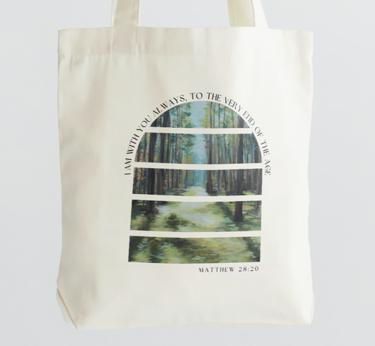 Bible Tote scripture christian catholic woods forest Bags for Women, daily graphic design, Unique Painted Designs, Cotton canvas bag, Lakin Rose Art