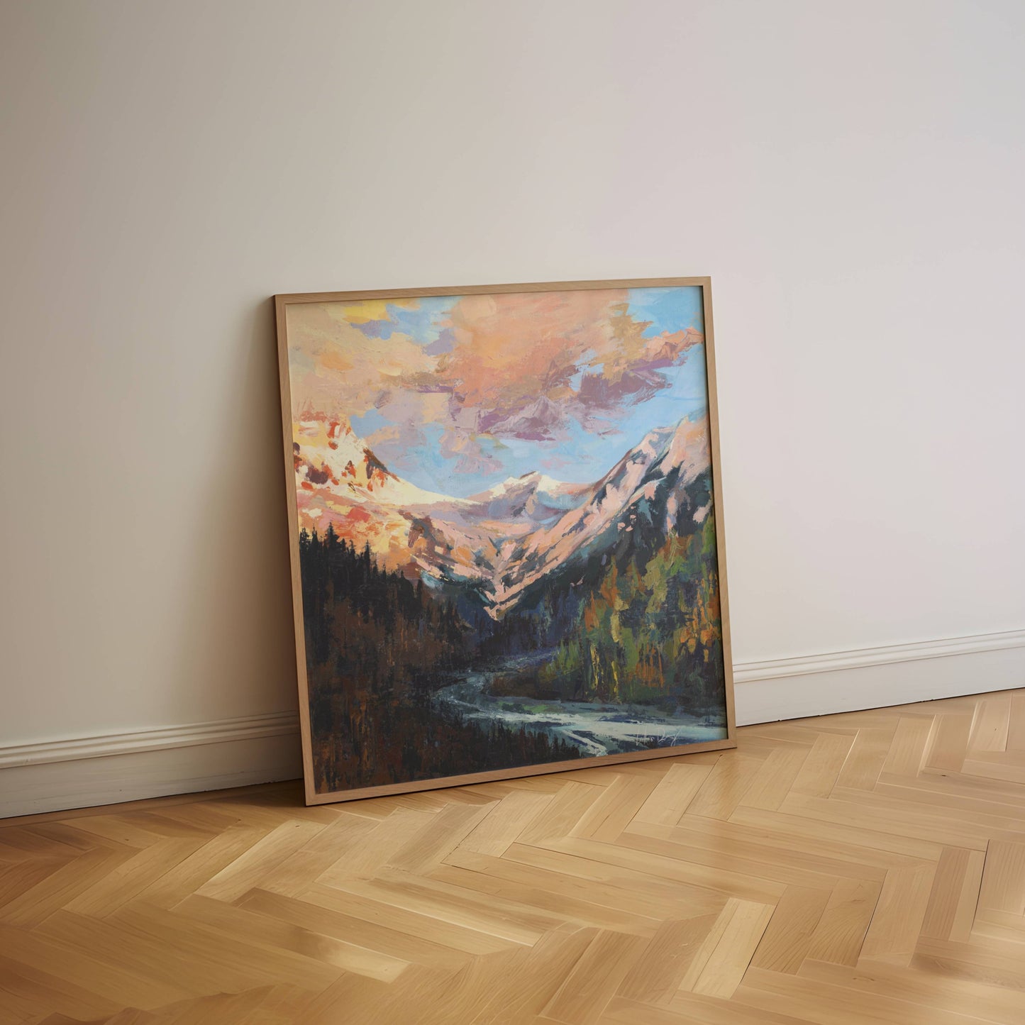 Cloud Sunset Painting | Colorado Mountains Art Print | Beautiful Sunrise Stream Landscape Artwork | Vintage Midcentury Home Decor | Vibrant Nature Wall Art | Serene River Mountain Poster | Light Meaningful Christian Art | Lakin Rose Art | Lakin Denny