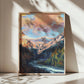 Cloud Sunset Painting | Colorado Mountains Art Print | Beautiful Sunrise Stream Landscape Artwork | Vintage Midcentury Home Decor | Vibrant Nature Wall Art | Serene River Mountain Poster | Light Meaningful Christian Art | Lakin Rose Art | Lakin Denny