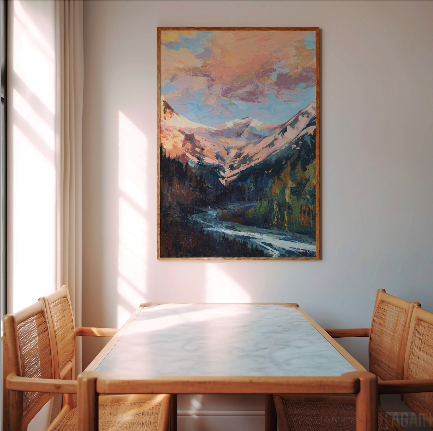 Cloud Sunset Painting | Colorado Mountains Art Print | Beautiful Sunrise Stream Landscape Artwork | Vintage Midcentury Home Decor | Vibrant Nature Wall Art | Serene River Mountain Poster | Light Meaningful Christian Art | Lakin Rose Art | Lakin Denny