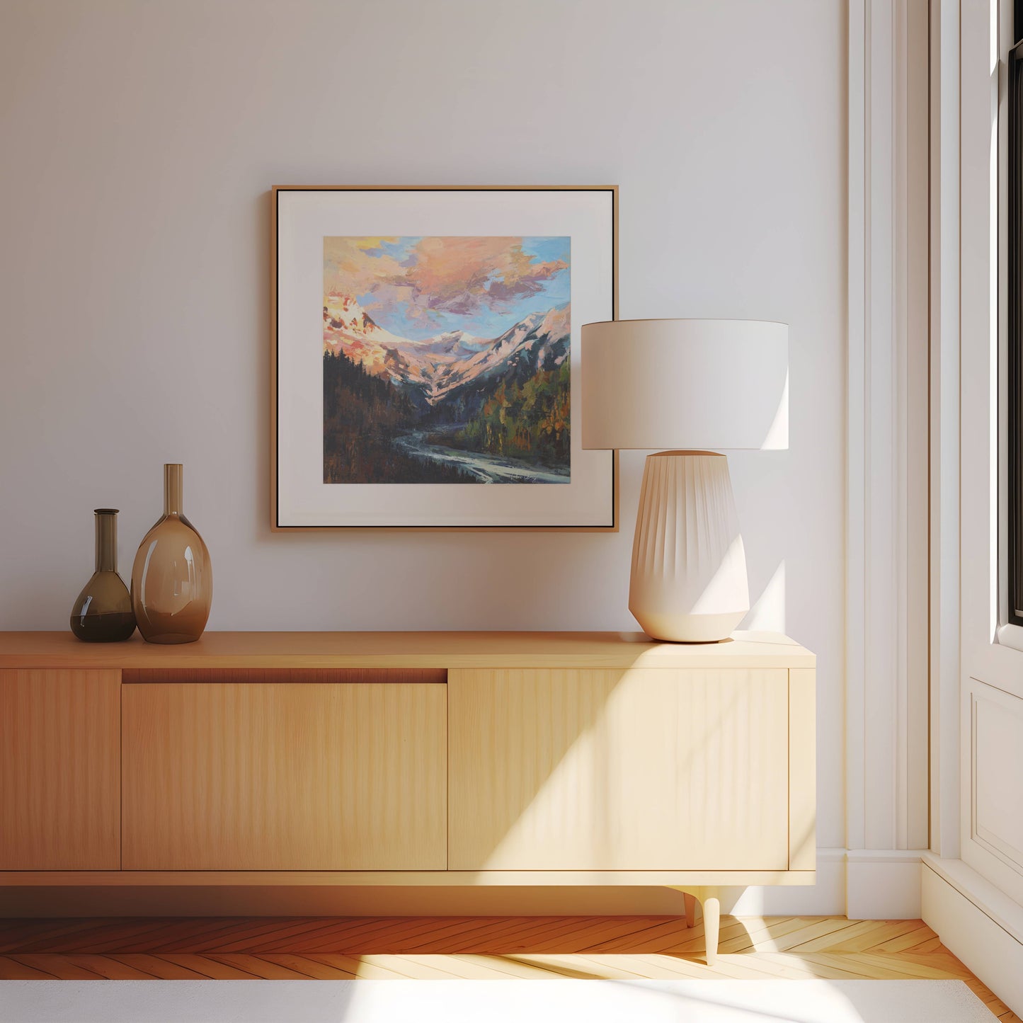 Cloud Sunset Painting | Colorado Mountains Art Print | Beautiful Sunrise Stream Landscape Artwork | Vintage Midcentury Home Decor | Vibrant Nature Wall Art | Serene River Mountain Poster | Light Meaningful Christian Art | Lakin Rose Art | Lakin Denny