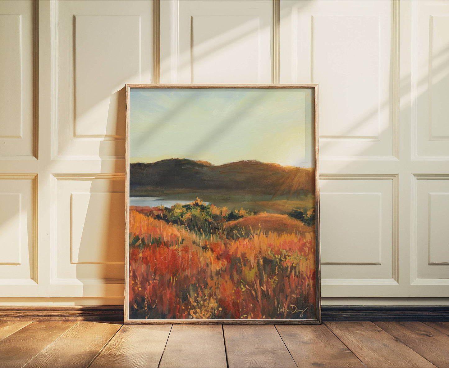 Field Sunset Painting | Autumn Art Print | Kansas Art | Warm Fall Landscape Artwork | Vintage Wall Art | Midcentury Modern Home Decor | Vibrant Nature Wall Art | Serene Rolling Hills Poster | Kansas Wall Print | Lakin Rose Art | Lakin Denny