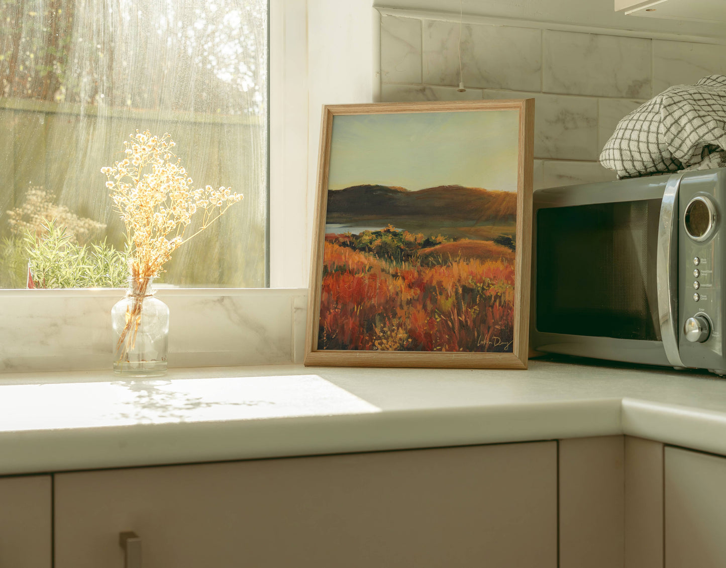 Field Sunset Painting | Autumn Art Print | Kansas Art | Warm Fall Landscape Artwork | Vintage Wall Art | Midcentury Modern Home Decor | Vibrant Nature Wall Art | Serene Rolling Hills Poster | Kansas Wall Print | Lakin Rose Art | Lakin Denny