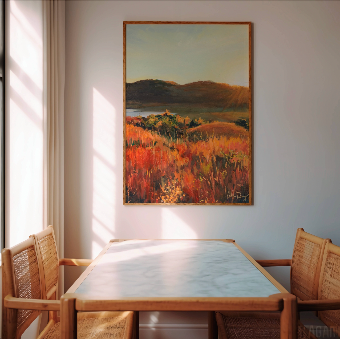 Field Sunset Painting | Autumn Art Print | Kansas Art | Warm Fall Landscape Artwork | Vintage Wall Art | Midcentury Modern Home Decor | Vibrant Nature Wall Art | Serene Rolling Hills Poster | Kansas Wall Print | Lakin Rose Art | Lakin Denny