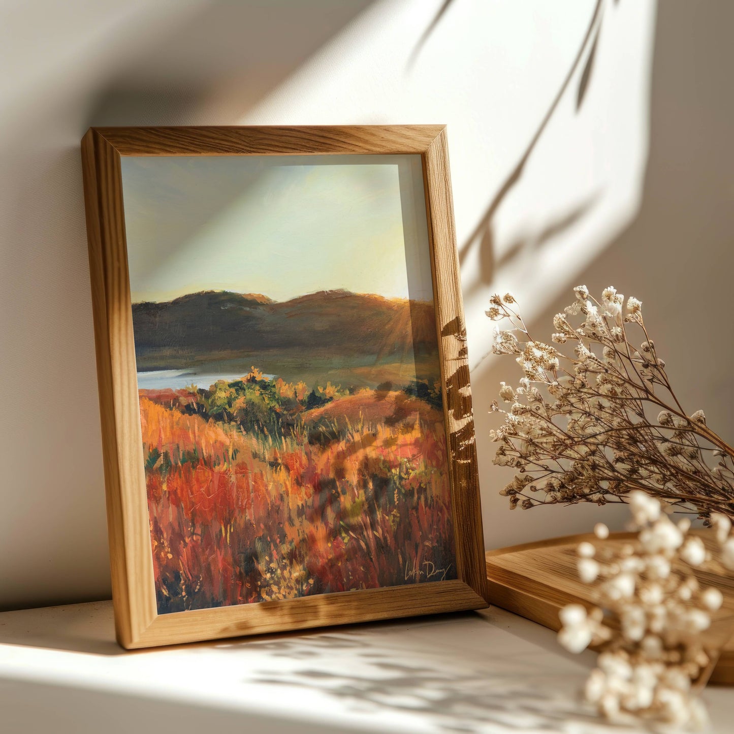 Field Sunset Painting | Autumn Art Print | Kansas Art | Warm Fall Landscape Artwork | Vintage Wall Art | Midcentury Modern Home Decor | Vibrant Nature Wall Art | Serene Rolling Hills Poster | Kansas Wall Print | Lakin Rose Art | Lakin Denny