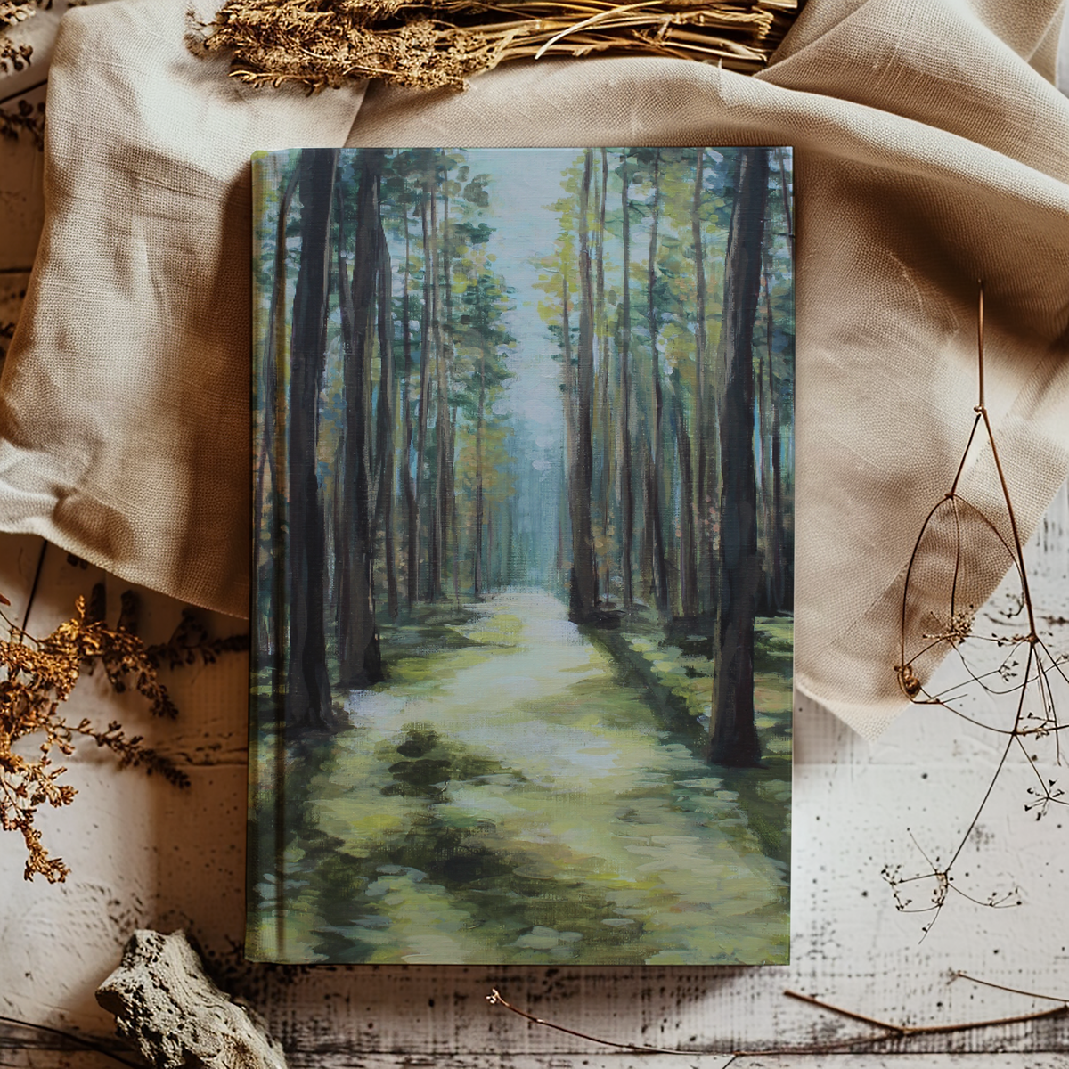 Painted woods forest hardcover to do list Notebook for Women | Prayer Journal | Lakin Denny Rose Art