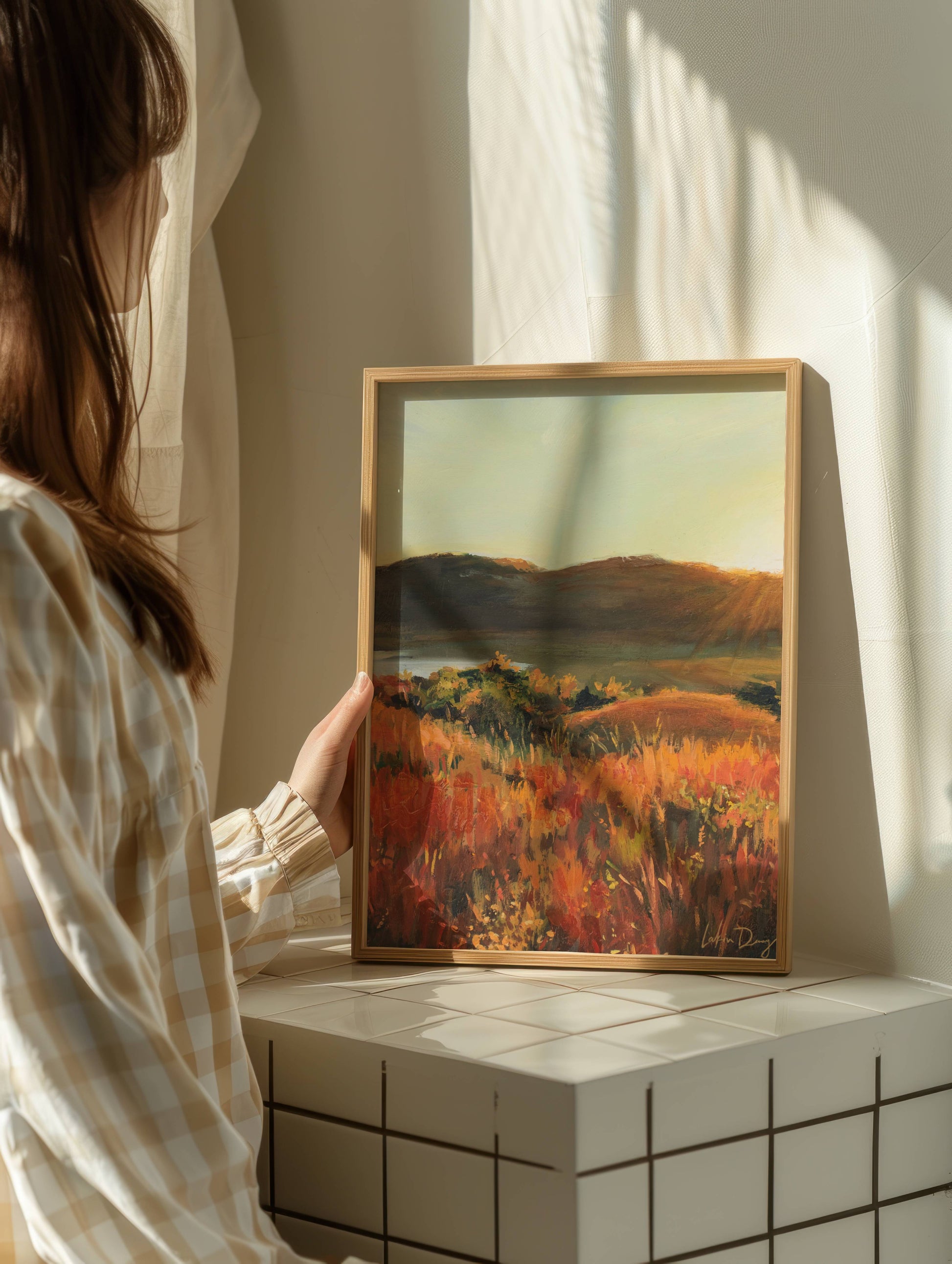 Field Sunset Painting | Autumn Art Print | Kansas Art | Warm Fall Landscape Artwork | Vintage Wall Art | Midcentury Modern Home Decor | Vibrant Nature Wall Art | Serene Rolling Hills Poster | Kansas Wall Print | Lakin Rose Art | Lakin Denny