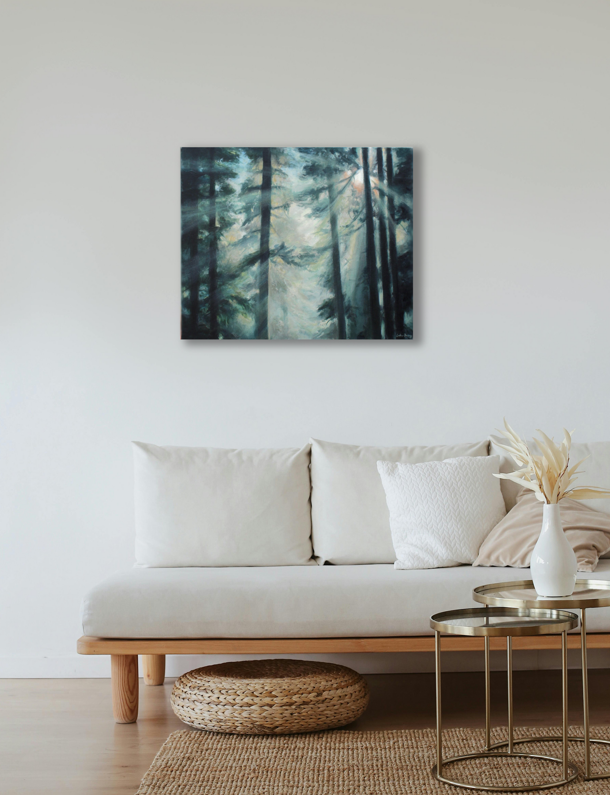 Woods Forest-Nature Wall Art Painting- Sunlight-Original Artwork | Lakin Rose Art
